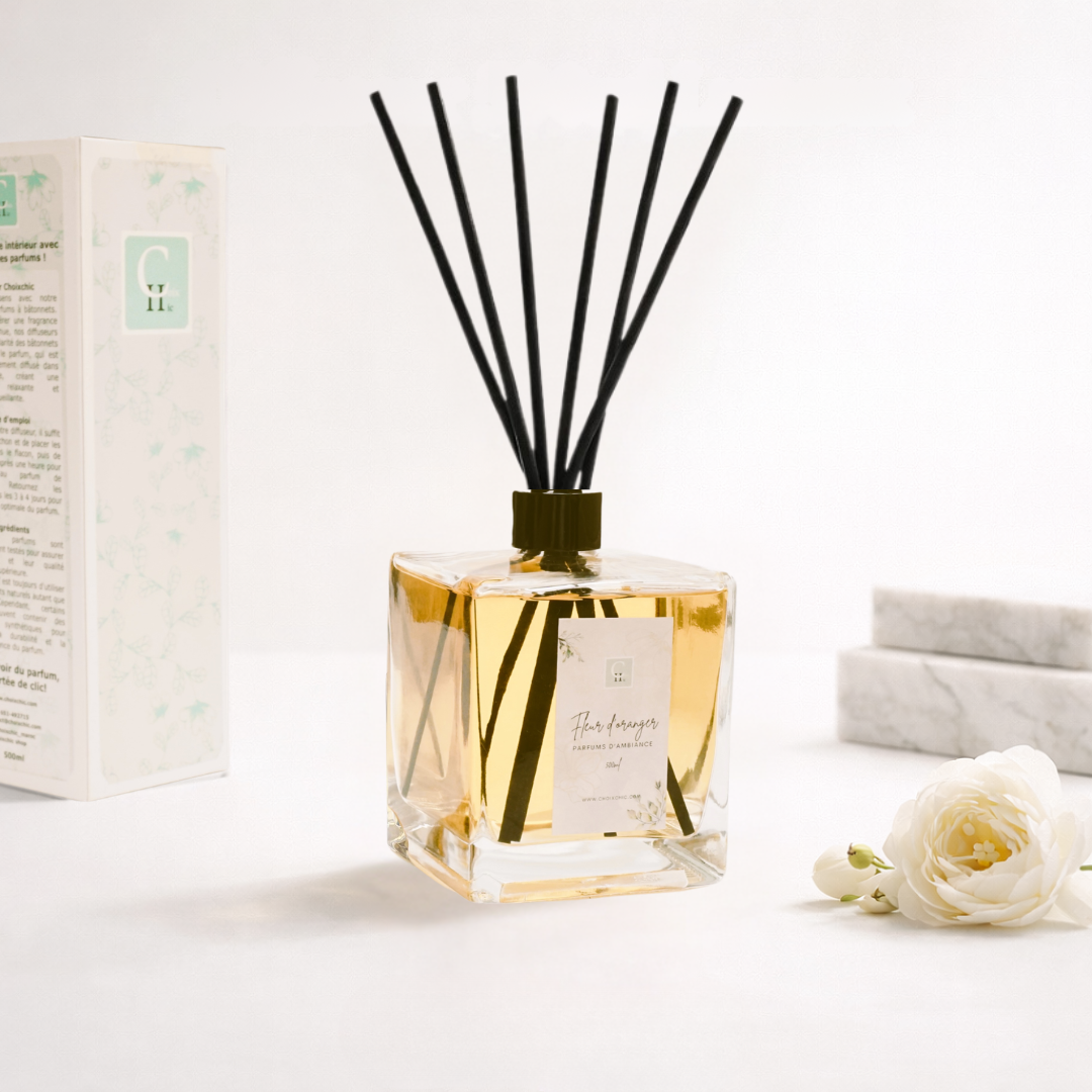 Diffuseur parfum maison 500ml avec bâtonnets – décoration élégante et parfum raffiné