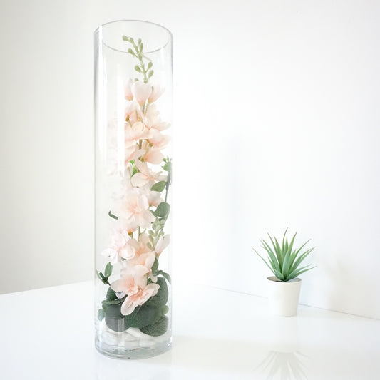 Vase Cylindrique Delphinium artificiel Rose